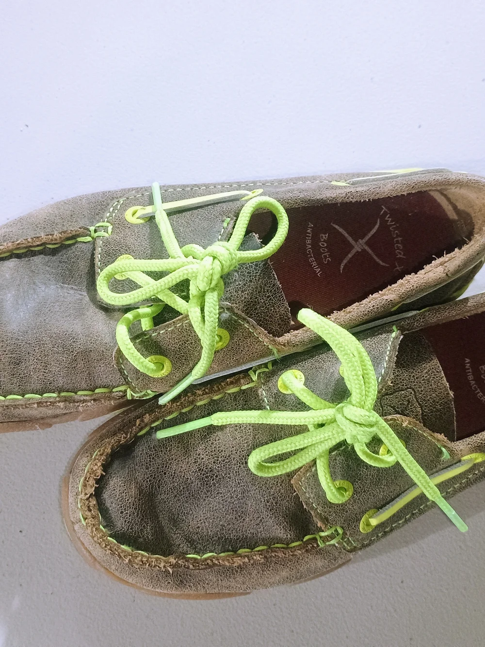 Twisted X Kids Moccasins Brown with Neon Yellow Laces